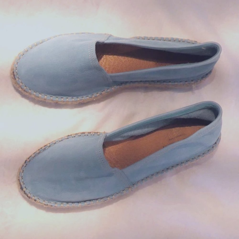 Size 9 Atelier Alienor Turquoise leather espadrilles NWT